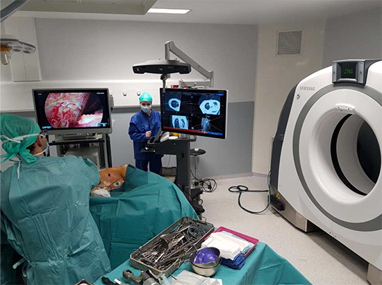 L’Hôpital Privé Clairval, à Marseille, s’est doté en novembre 2016 du scanner peropératoire BodyTom de Samsung couplé à la neuronavigation Stryker destiné dans un premier temps aux interventions de neurochirurgie. A la même période, le Docteur Bastien Orsini, chirurgien thoracique, rejoint le Dr Paul PIETRI à Clairval. Il met alors en place un tout nouveau protocole pour le repérage et la résection par technique minimalement invasive (vidéothoracoscopie) de nodules pulmonaires centimétriques ou infra centimétriques en utilisant le scanner peropératoire Samsung, couplé à la navigation initialement développée pour la neurochirurgie. C’est une première mondiale au sein de l’Hôpital Privé.