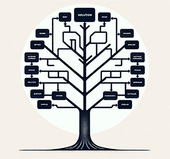 L'arbre à solution, ou arbre de décision, est une méthode visuelle et structurée pour résoudre des problèmes ou prendre des décisions. Voici comment vous pouvez créer un arbre à solution :