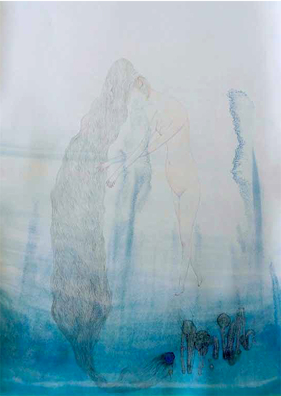 Cendrine Rovini - L’arbre de la connaissance de la vie et de la vie Technique mixte sur papier, 100 x 70 cm, 2016 Courtesy de l’artiste et la Galerie Da-End