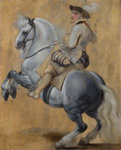 Pierre-Paul Rubens Esquisse d'un cheval blanc cabré avec cavalier Huile sur bois Cabinet Jan Fyt Audenarde